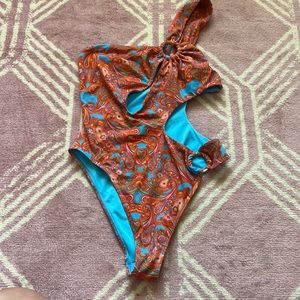 Orange and blue one piece